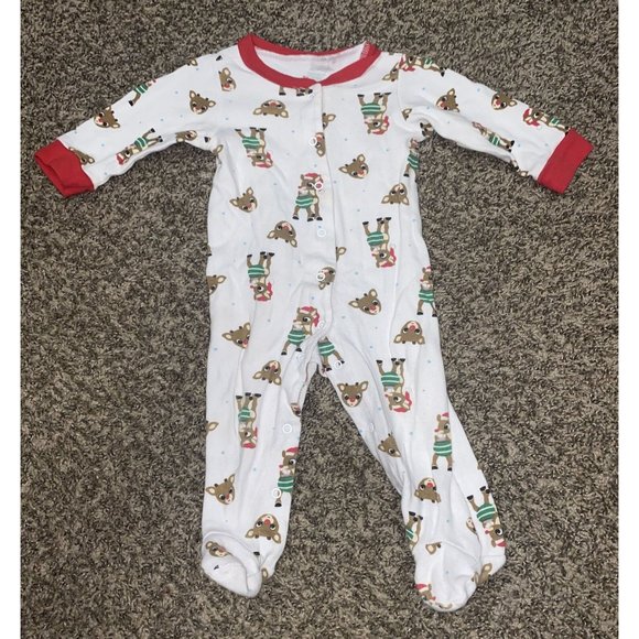 infants unisex rudolf pajama sleeper size 9 months - Picture 1 of 2